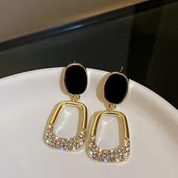 Estailo fashion Artificial Stones Studded Enamelled Oval Shaped Drop Earrings-picture-39