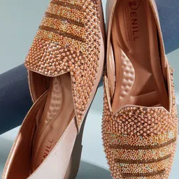 Denill Women Peach Embroidered Square Toe Mojaris-image-43