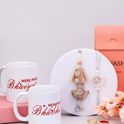 PANASH Set Of 2 Beaded Bhaiya Bhabhi Rakhi With Ceramic Mugs & Roli Chawal-picture-35
