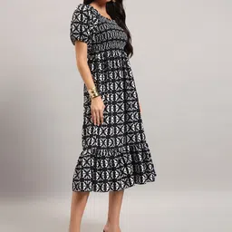 Femvy Print Puff Sleeve Crepe Fit & Flare Midi Dress image 2