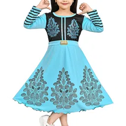 FASSY Girls Ethnic Motif Printed Embellished Fit & Flare Dress-image-46