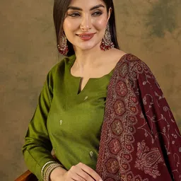 HK colours of fashion Ethnic Motifs Embroidered Pashmina Unstitched Dress Material image 3