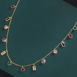 Jewels Galaxy Gold-Plated Crystals Studded Stainless Steel Minimal Necklace image 2