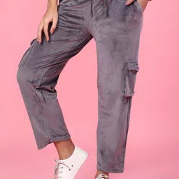V-Mart Women Solid Velvet Cargos Trousers-image-84