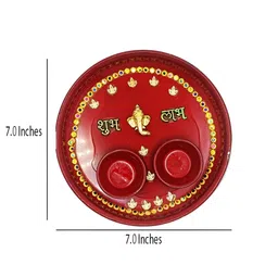 CraftVatika Red Pooja Arti Thali with Bowl image 2