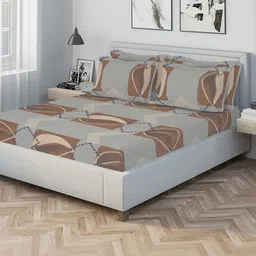 KLOTTHE Grey Geometric 300TC Double Fine Bedsheet & 4 Pillow Covers-98 In x 88 In-picture-22