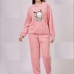 Belfry Women Graphic Printed Round Neck Sweatshirt With Trouser Winter Wear Night Suit Set-image-4