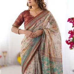 ALMAARI FASHION Ethnic Motifs Pure Cotton Banarasi Saree With Unstitched Blouse Piece image 3