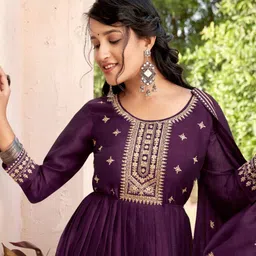 Sangria Embroidered Round Neck Anarkali Kurta With Trouser & Dupatta image 3