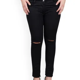 LINARIA Women Classic Slim Fit Slash Knee Dark Shade No FadeJeans-image-87