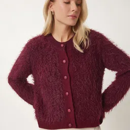 Happiness istanbul Women Cardigan with Fuzzy Detail image 5