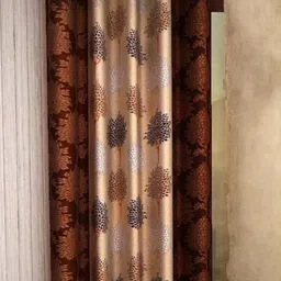 styletex 213 cm (7 ft) Polyester Semi Transparent Door Curtain (Pack Of 2) (Floral, Brown) image 2