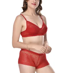 samvar Women Red,Blue Net Bra Panty Set for Lingerie Set Undergarments Pack of 2 image 4