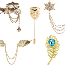Om Jewells Men's Indo Fashion Jewellery Combo Set of 5 Lapel Pin Brooch Emblished with White and Blue Crystal Stones for Boys and Men Brooch-picture-28