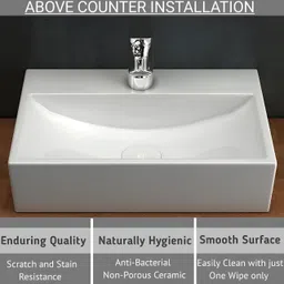 syon ZUCA Ceramic Table Top & Wall Mount Wash Basin for Bathroom & Living (14.5"x10") SYON151 Wall Hung Basin image 3