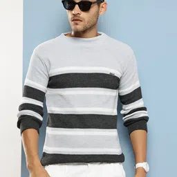 muhuratam Men Colorblock Round Neck Grey Sweater-picture-28