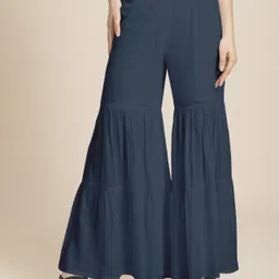 moomaya Women Relaxed Blue Viscose Rayon Trousers-picture-39