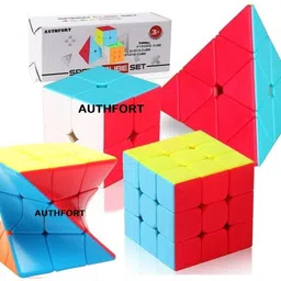 authfort 3 x 3 Twisty Cube 2X2 3x3 and Pyraminx Pyramid Triangle High Speed Stickerless Cube combo pack of 4-picture-15