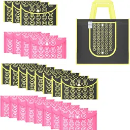 Pack of 24 Smile Foldable Grocery/Shopping Bags For Women | Black Yellow & Pink Pack of 24 Grocery Bags-image-22