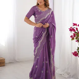 satrani Embellished, Embroidered Bollywood Silk Blend Saree-picture-11