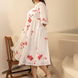 janasya Women Fit and Flare White Midi/Calf Length Dress image 2