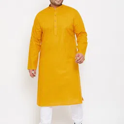 vastramay plus Men Solid Cotton Linen Straight Kurta image 4