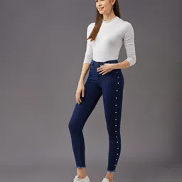 miss chase Women Skinny High Rise Blue Jeans image 3
