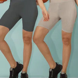 beyogini Pack of 2 Solid Women Grey, Grey Gym Shorts image 4