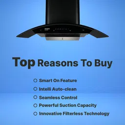 crompton CHD-SSC90FLE-MBL Auto Clean Curved Glass 90 cm| Low Noise Wall Mounted Midnight Black 1360 CMH Chimney image 3