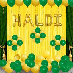 loons peddler Solid Golden Green Metallic Balloons, Haldi Foil Decoration Set for Wedding/Girls Balloon-picture-26