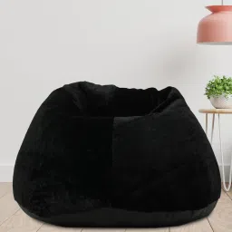 mintwud from pepperfry Classic 4XL Fur Bean Bag with Beans in Black Colour image 1