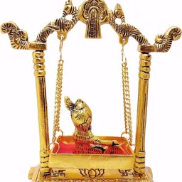 chhariya crafts Metal Krishna Idol On Swing Jhula Laddu Gopal With Jhula For Home And Office Decorative Showpiece - 19.5 cm image 5