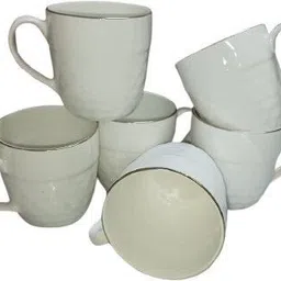 kva Pack of 6 Ceramic White Gold Line Coffee/Tea Cups Set of 6 Perfect for Daily use 200 ml image 4