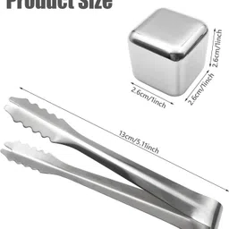 vichaxan 8 pcs Stainless Steel Ice Cubes for Cold Drinks| Reusable with Ice Tong | Silver Steel Ice Cube Tray image 2