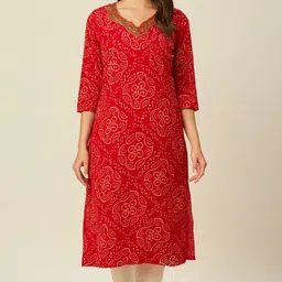 depjaya enterprise Women Bandhani, Embroidered Cotton Rayon Straight Kurta-picture-29