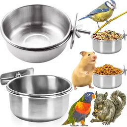 dcm pet mart Bird Feeding Bowls with Clamp – 2 Pack Stainless Steel Pet Bowl-picture-20