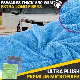 f8wares Microfiber Cloth for Car-Absorbent Car Cleaning Cloth Edgeless 550 GSM 40X40 cm Wet and Dry Microfiber Cleaning Cloth image 2