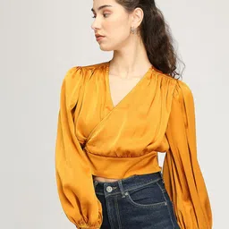 IZEL Women Puff Sleeve Wrap Crop Top image 2