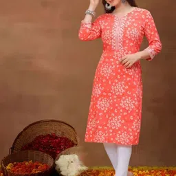 Nibhao Floral Printed Notch Neck Straight Kurta image 5