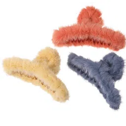 SHREEWATCHES Women Set Of 7 Plush Barrettes Fur Grip T Shape Claw Clip image 5