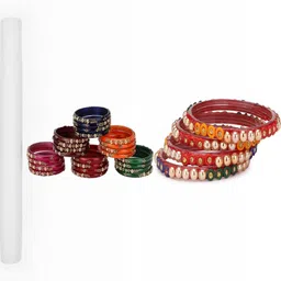 SOMIL Set Of 28 Artificial Stones Studded & Beaded Bangles-picture-39