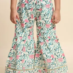 PAVITRA Girls Floral Printed Regular Gotta Patti Kurta with Sharara image 2