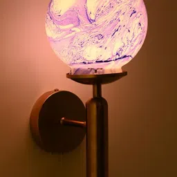 SOMIL Blue & Gold-Toned Printed Glass Spherical Shaped Wall Lamp-image-6