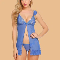 ZERJAMA Ruffle Trim Open Front Shoulder Straps Baby Doll-picture-29