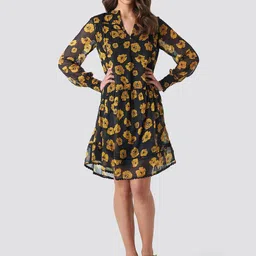 Roadster Poly Rayon Floral Knee Long A Line Dress image 2