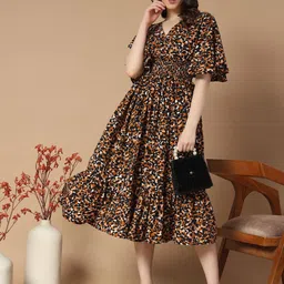 Krunal Raiyani Women Printed Bell Sleeve Fit & Flare Midi Dress-image-97