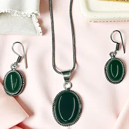 The Style Courtyard Artificial Stone-Studded Oxidised Oval Shaped Pendant And Earrings-image-91