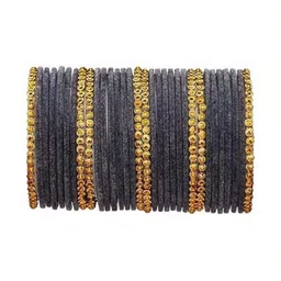 AMSHA Set Of 10 Grey Glass Artificial Stones & Beads Bangle image 1