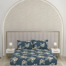 Pure Decor Blue & White Floral Queen Bedsheet with 2 Pillow Covers-picture-32