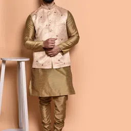 PRINTCULTR Men Regular Pure Silk Kurta with Trousers image 1